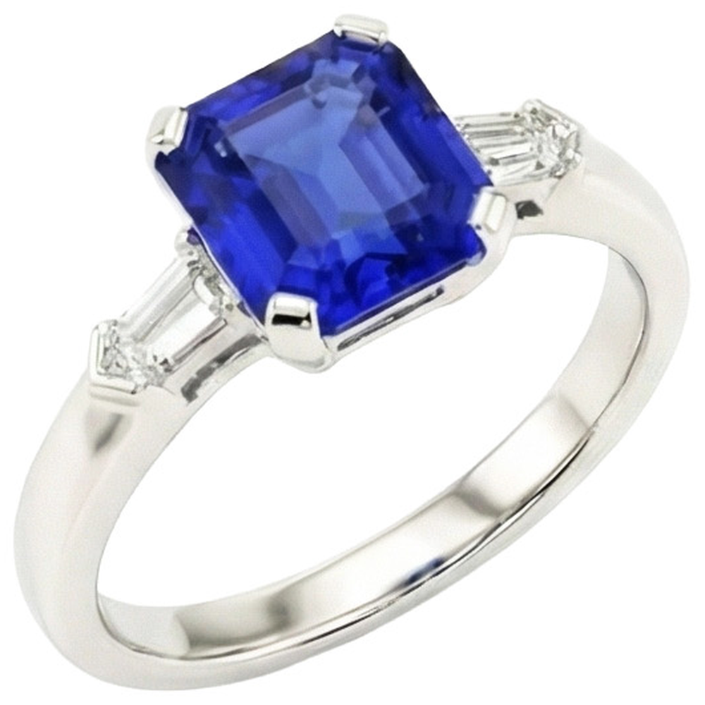 Smaragd 3 Stein Natürlicher Diamant ( nicht im Labor gezüchtet ) Saphir Ring 1,75 Karat Konische Baguettes