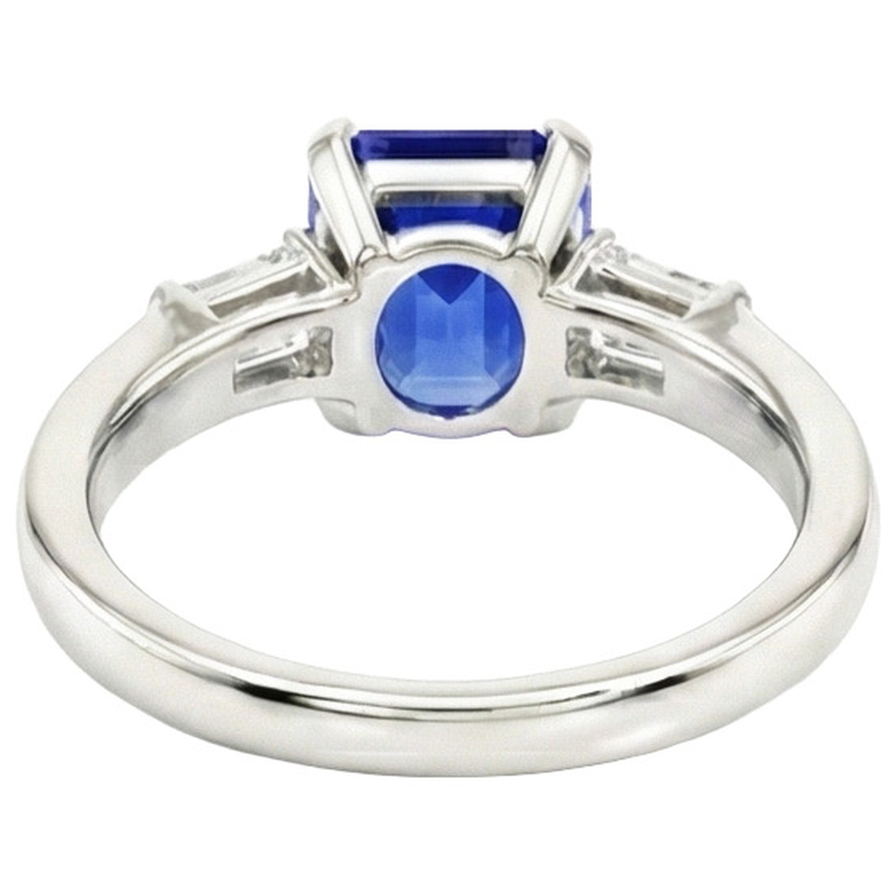 Smaragd 3 Stein Natürlicher Diamant ( nicht im Labor gezüchtet ) Saphir Ring 1,75 Karat Konische Baguettes