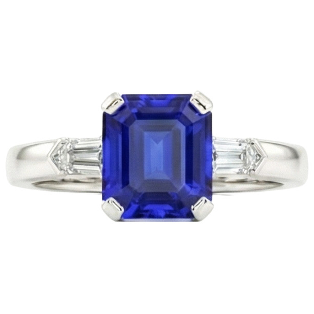 Smaragd 3 Stein Natürlicher Diamant ( nicht im Labor gezüchtet ) Saphir Ring 1,75 Karat Konische Baguettes