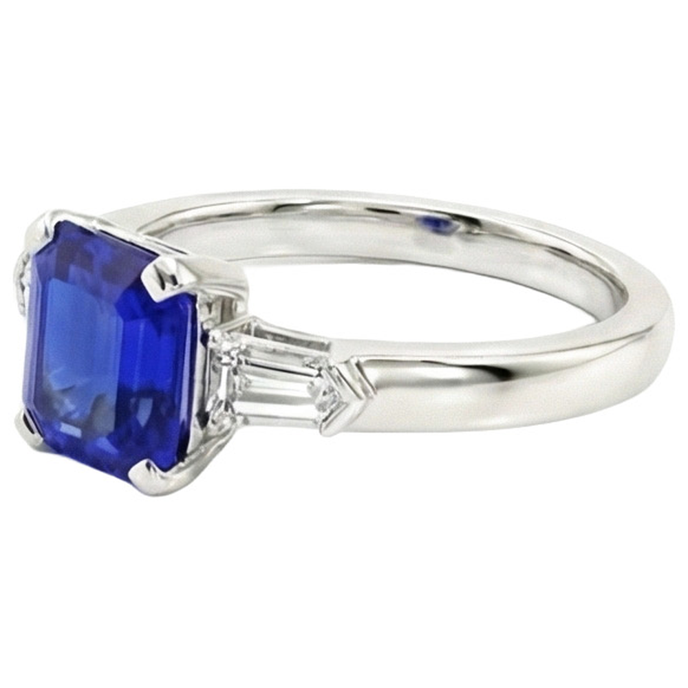 Smaragd 3 Stein Natürlicher Diamant ( nicht im Labor gezüchtet ) Saphir Ring 1,75 Karat Konische Baguettes