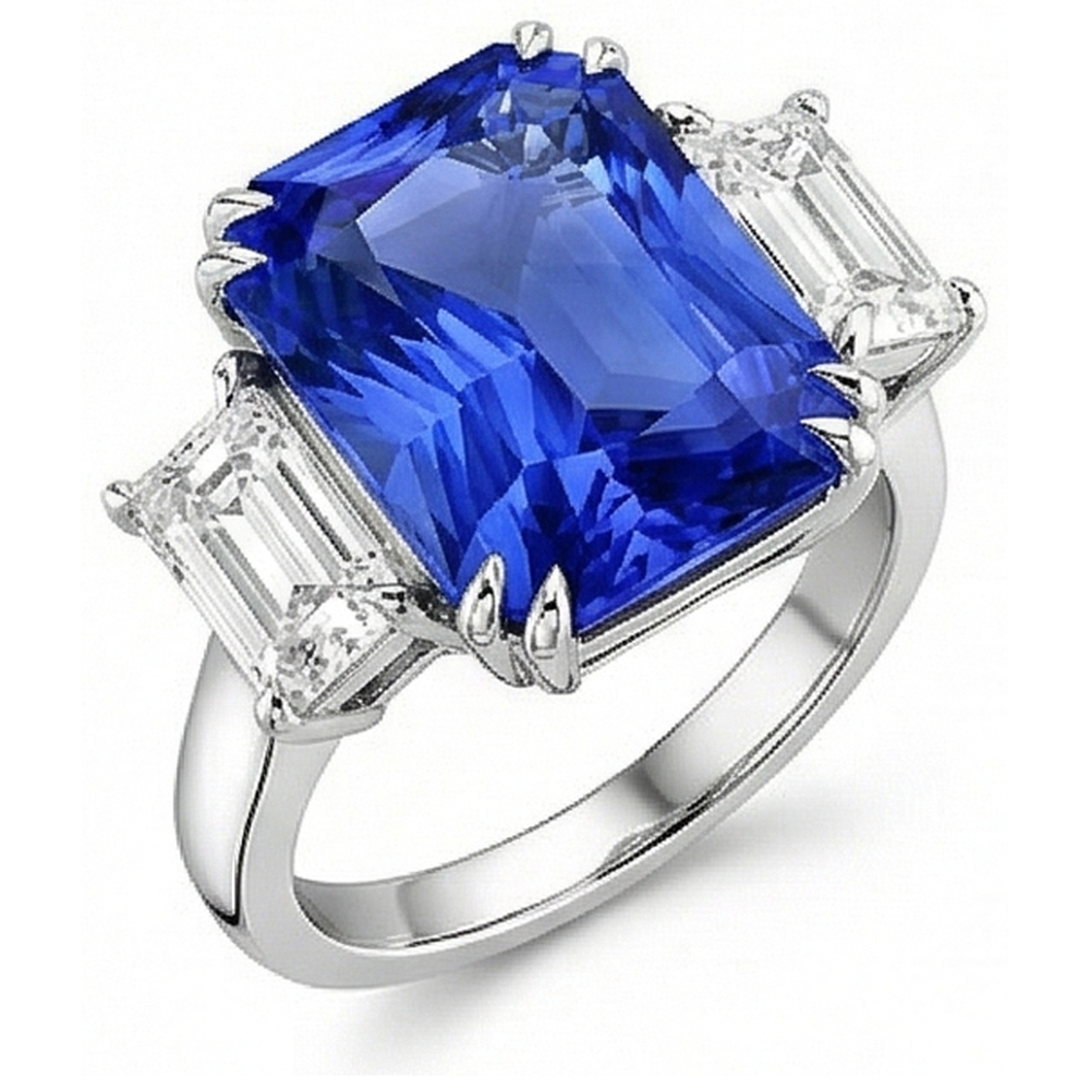 Smaragd-Natürlicher Diamant ( nicht im Labor gezüchtet )-Schmuck 3 Steine Ring Strahlender Saphir 5 Karat