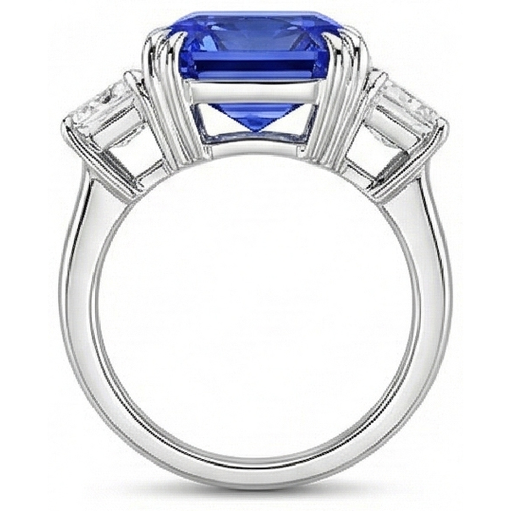 Smaragd-Natürlicher Diamant ( nicht im Labor gezüchtet )-Schmuck 3 Steine Ring Strahlender Saphir 5 Karat