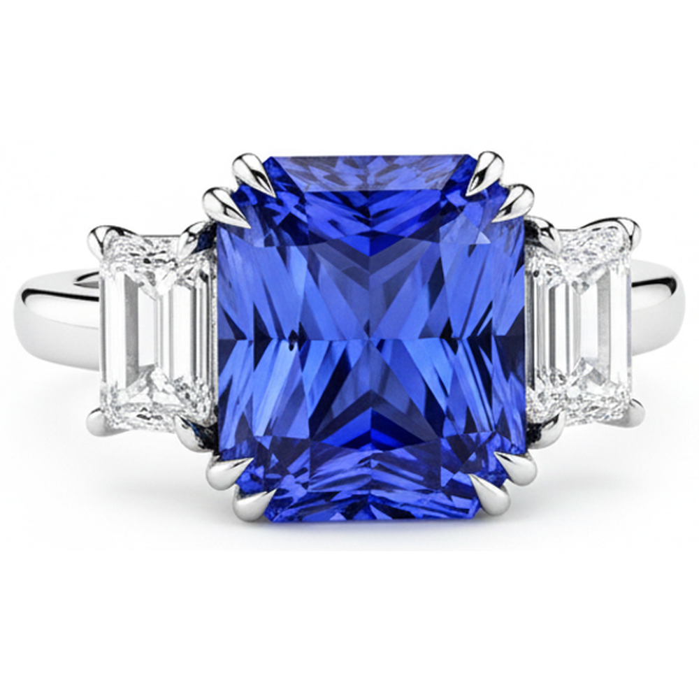 Smaragd-Natürlicher Diamant ( nicht im Labor gezüchtet )-Schmuck 3 Steine Ring Strahlender Saphir 5 Karat