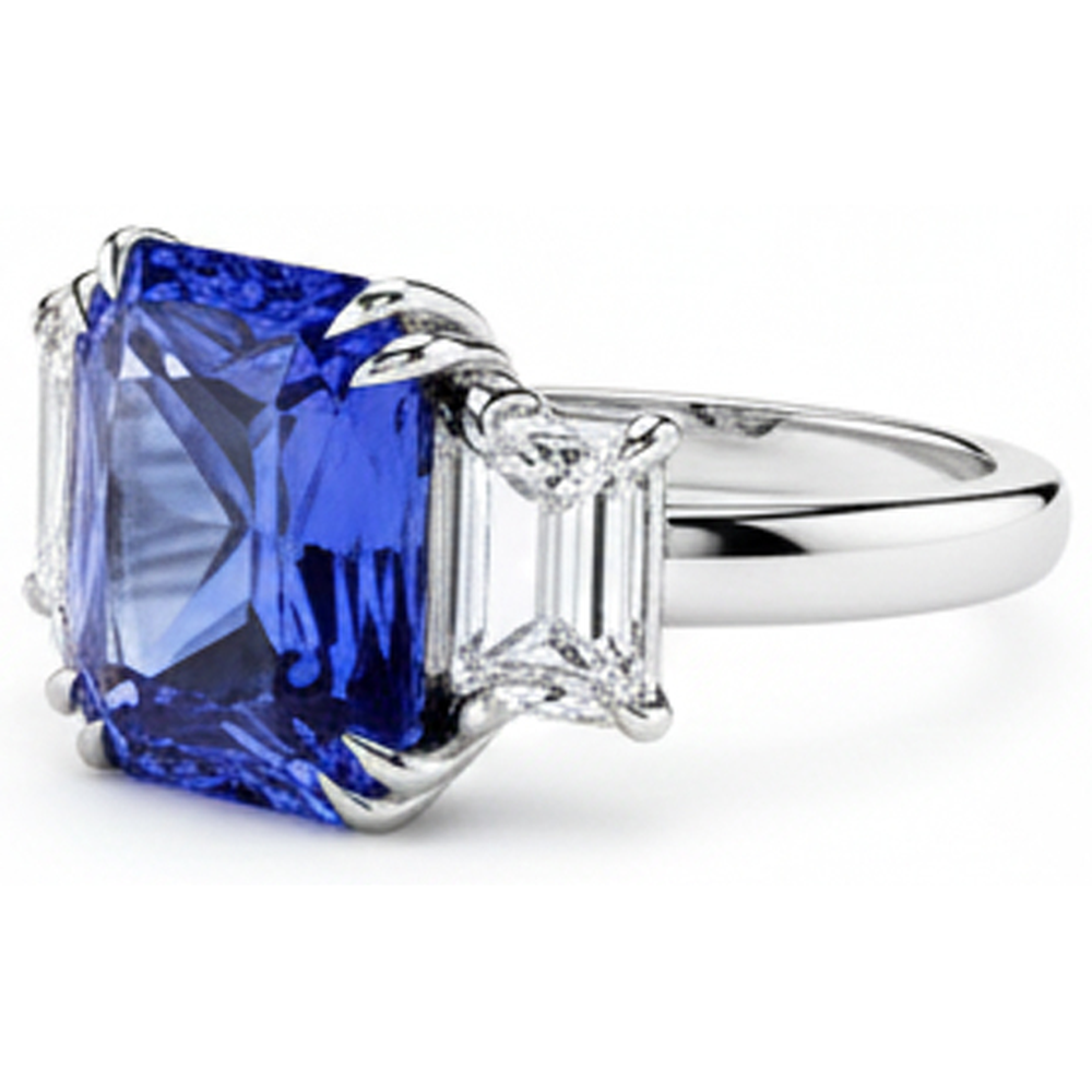 Smaragd-Natürlicher Diamant ( nicht im Labor gezüchtet )-Schmuck 3 Steine Ring Strahlender Saphir 5 Karat