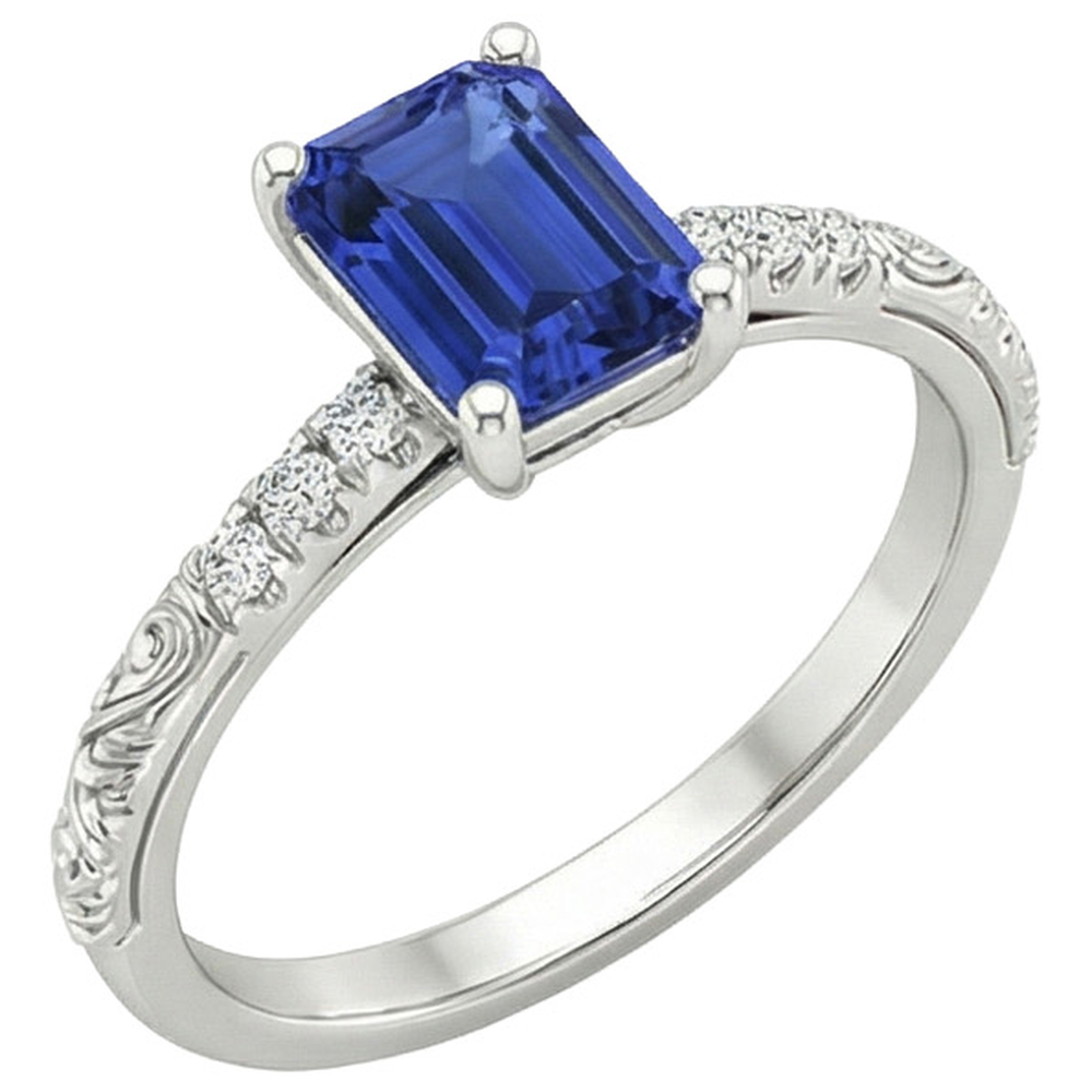 Smaragd-Edelstein mit Akzenten Ring Blauer Saphir & Diamant 3,50 Karat