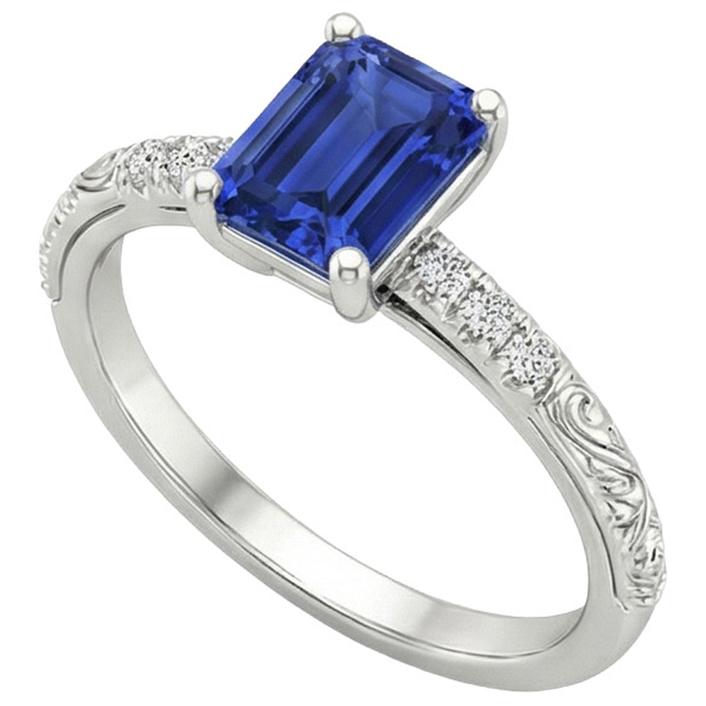 Smaragd-Edelstein mit Akzenten Ring Blauer Saphir & Diamant 3,50 Karat