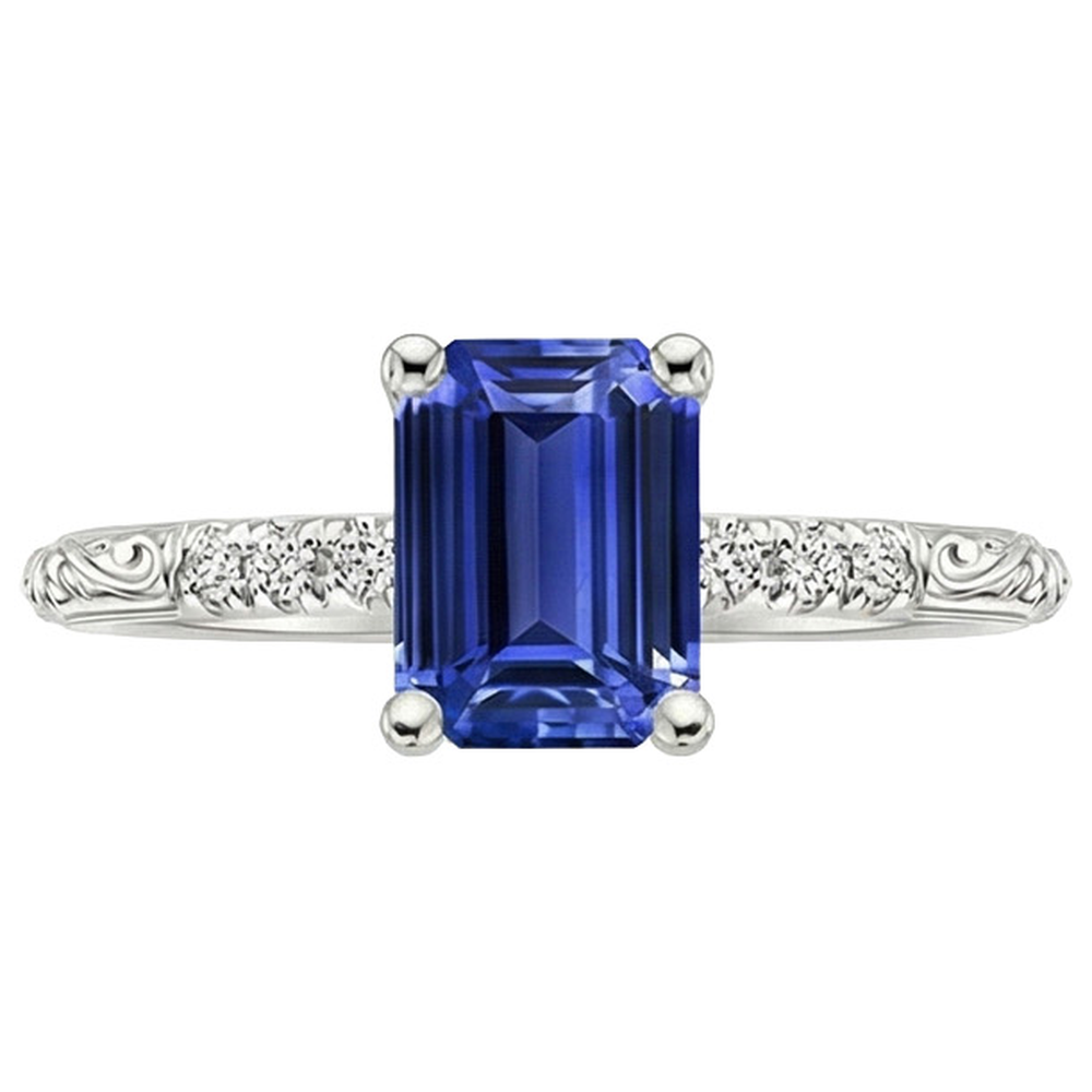 Smaragd-Edelstein mit Akzenten Ring Blauer Saphir & Diamant 3,50 Karat