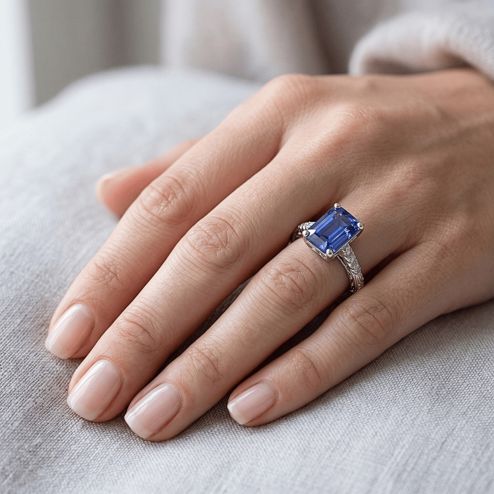 Smaragd-Edelstein mit Akzenten Ring Blauer Saphir & Diamant 3,50 Karat