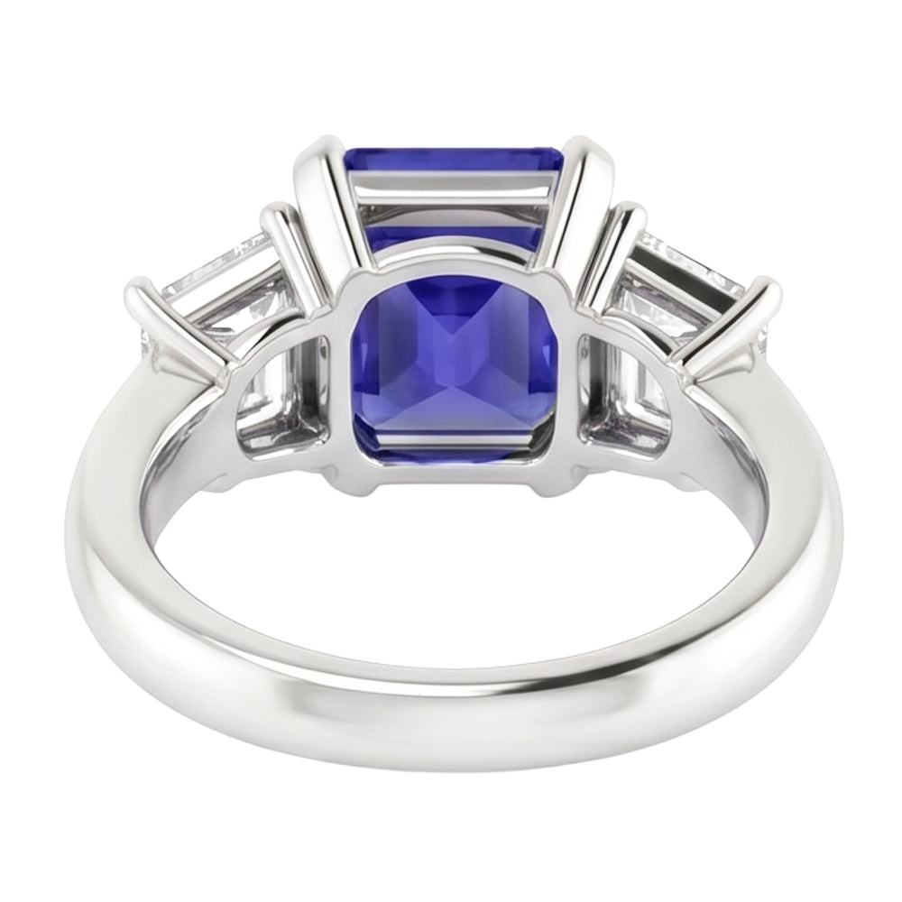 Smaragd Natürlicher Diamant ( nicht im Labor gezüchtet ) 3 Stein Ring 2 Karat Blauer Saphir Radiant Cut Gold