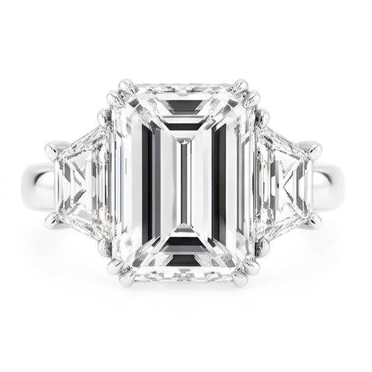 Smaragd Trapez Ring Großem Echt Diamant Drei Steinen 9 Karat