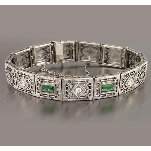 Smaragd Natürliche Diamant Baguette Schliff Armband 4,05 Karat Neu