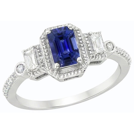 Smaragdblauer Saphir Ehering Gold Konischer Schaft 2.50 Karat 14K