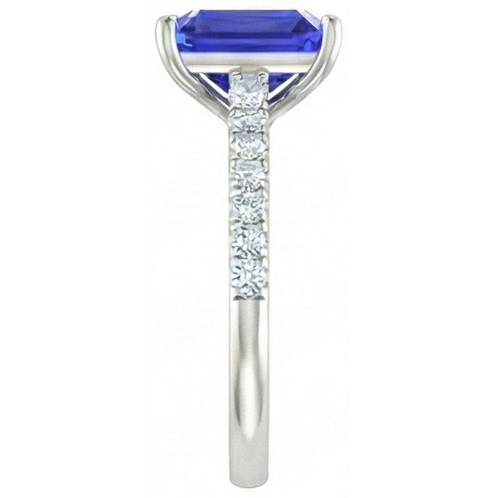 Smaragdschliff und Rundschliff 2.70 ct Ceylon Saphir Diamanten Ring Gold