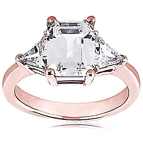 Smaragdschliff 3,51 Ct. Echt Diamant-Jubiläumsring Mit 3 Steinen Roségold 14K