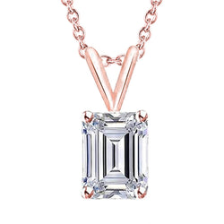 Smaragdschliff Solitär-Echt Diamant-Anhänger-Halskette 1.50 Ct. Roségold 14K