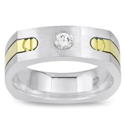 Solitair Euroschaft Herrenring Zweifarbiger Runder Natürliche Diamant