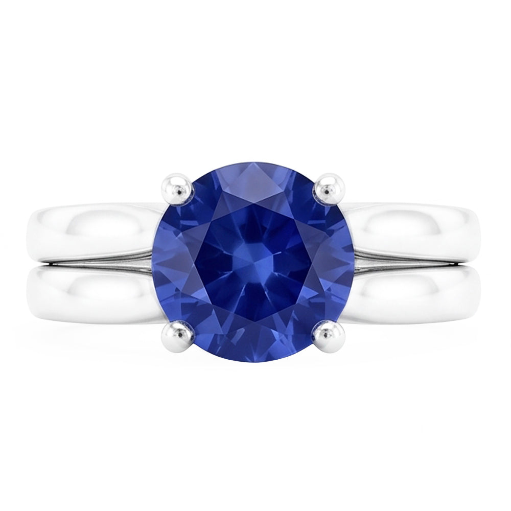Solitaire 3 Karat Ceylon Saphir Ring Set 14K Neu