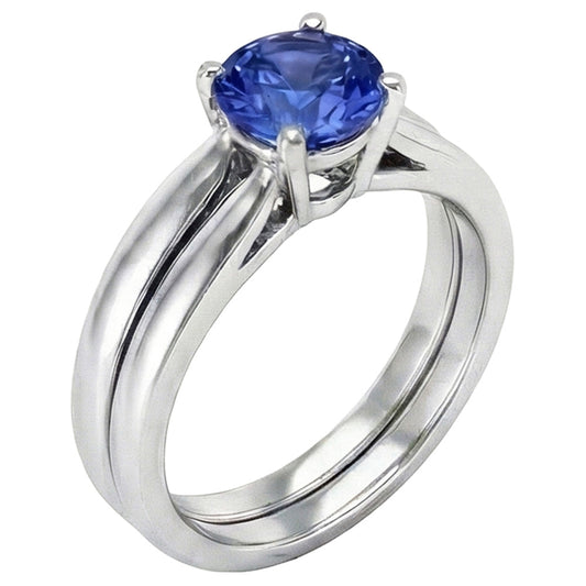 Solitaire 3 Karat Ceylon Saphir Ring Set 14K Neu