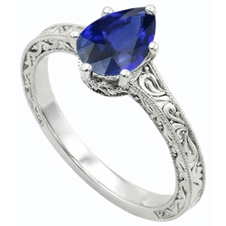 Solitaire Birne Blauer Saphir Ring Antik-Stil 2 Karat Gold