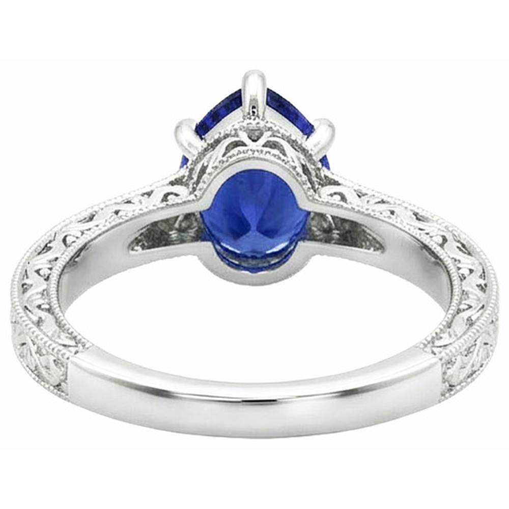 Solitaire Birne Blauer Saphir Ring Antik-Stil 2 Karat Gold