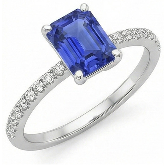 Solitaire Blauer Saphir mit Akzenten Ring & Diamanten in Pavé-Fassung 5 Karat