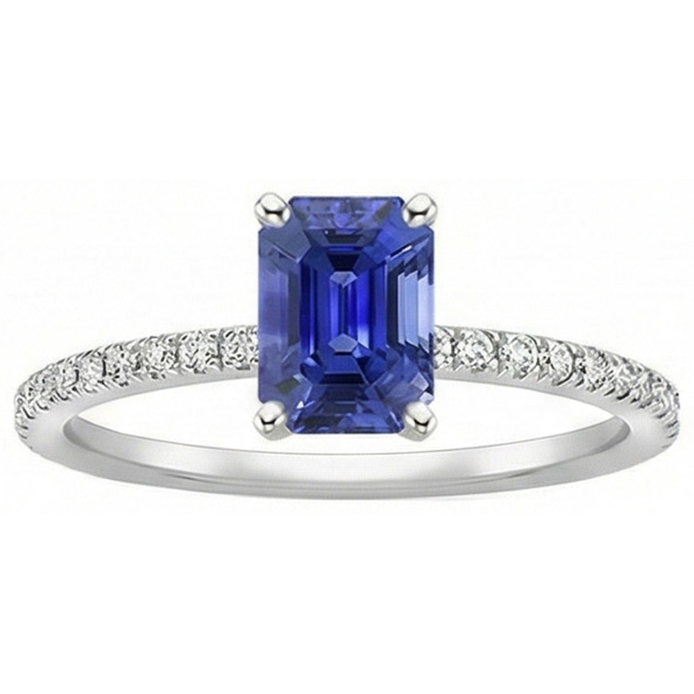 Solitaire Blauer Saphir mit Akzenten Ring & Diamanten in Pavé-Fassung 5 Karat