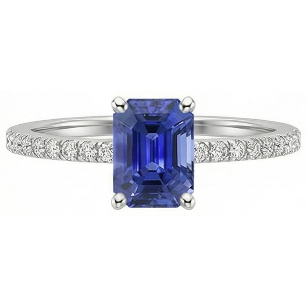Solitaire Blauer Saphir mit Akzenten Ring & Diamanten in Pavé-Fassung 5 Karat