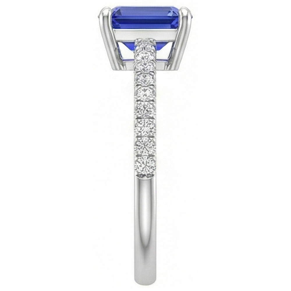 Solitaire Blauer Saphir mit Akzenten Ring & Diamanten in Pavé-Fassung 5 Karat