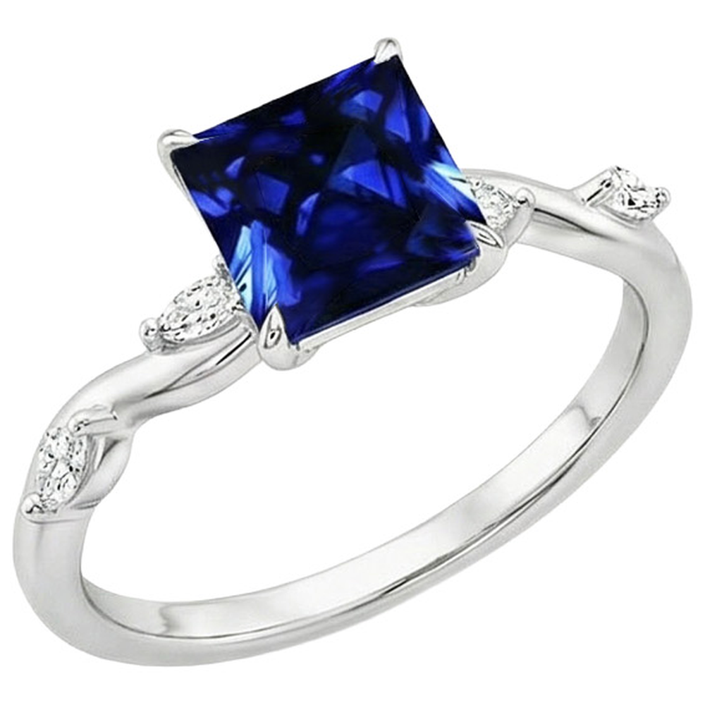 Solitaire Blauer Saphirring mit Akzenten Marquise Diamanten 5,50 Karat