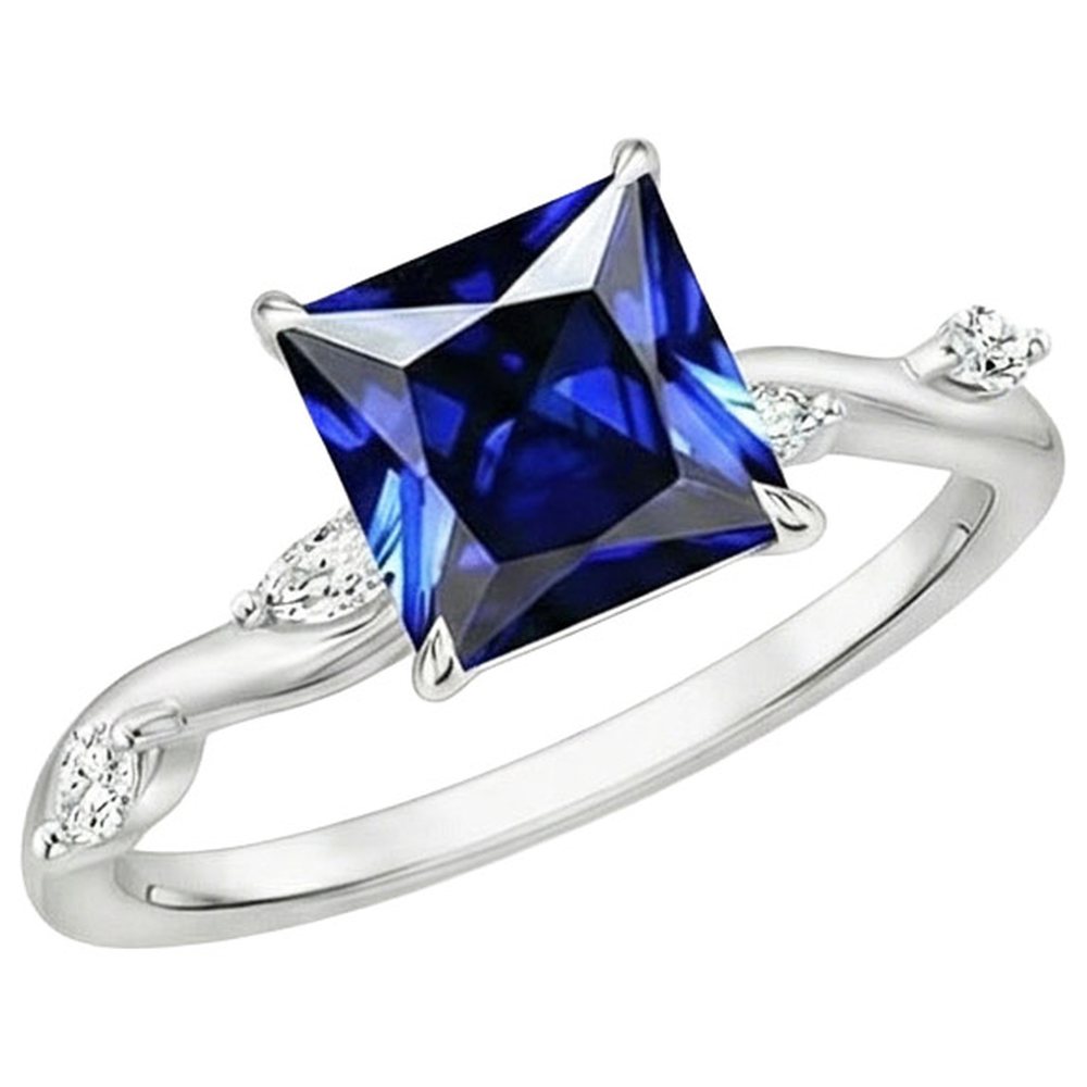 Solitaire Blauer Saphirring mit Akzenten Marquise Diamanten 5,50 Karat