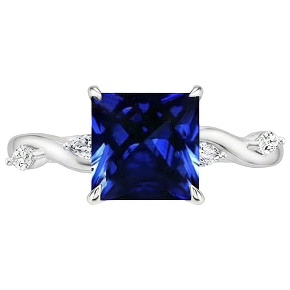 Solitaire Blauer Saphirring mit Akzenten Marquise Diamanten 5,50 Karat