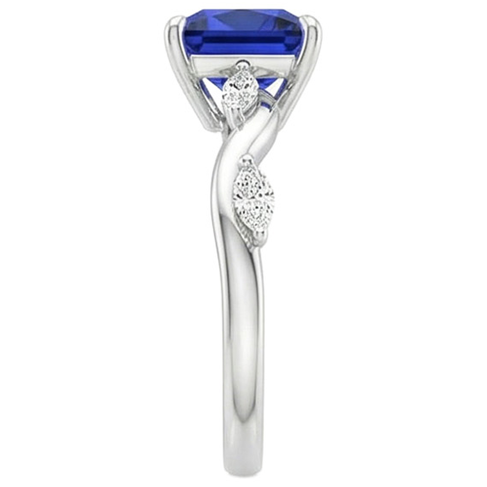 Solitaire Blauer Saphirring mit Akzenten Marquise Diamanten 5,50 Karat
