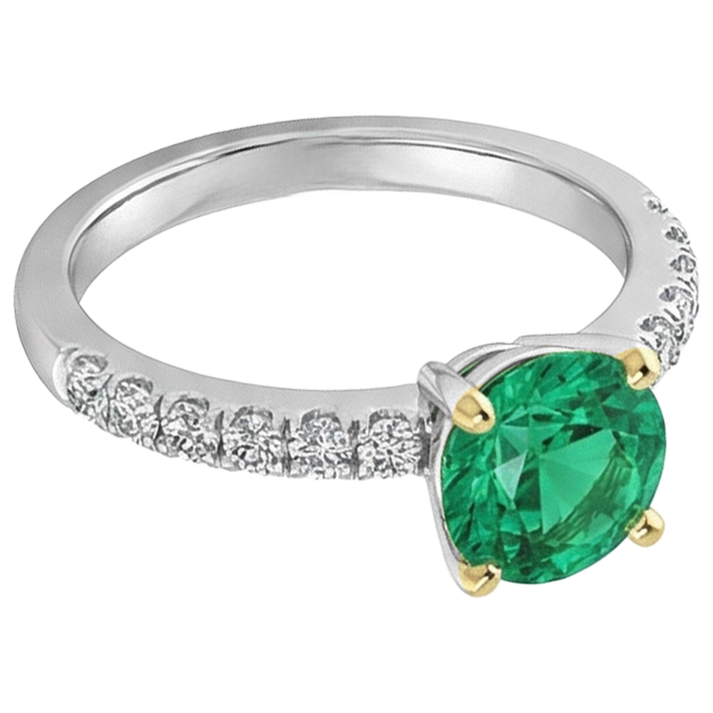 Farbstein-Ring 14 Karat Zweifarbig Gold mit Kolumbianischer Smaragd – Schrägansicht