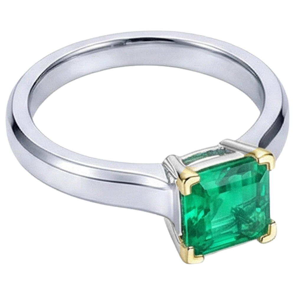 Smaragd Smaragd-Schliff Schmuckstein-Ring in 14 Karat Zweifarbig Gold – Schrägansicht