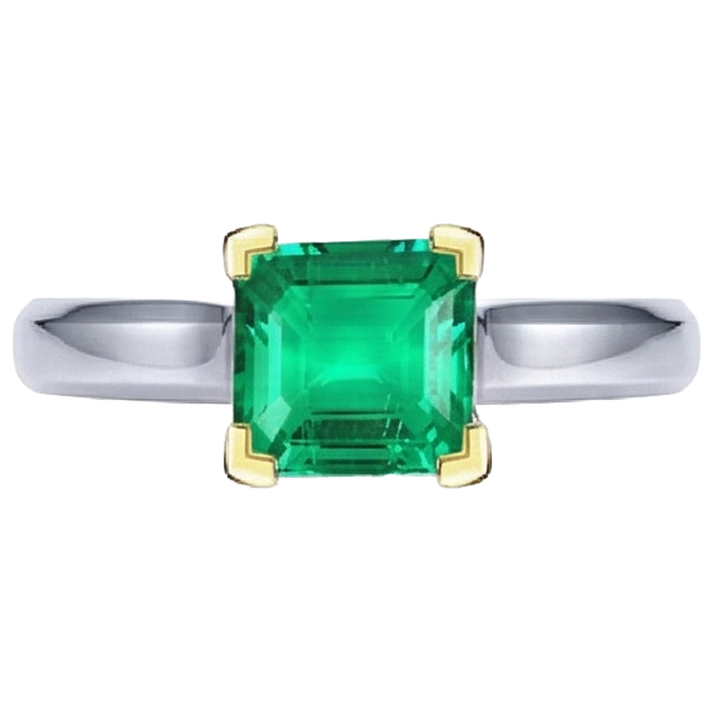 Smaragd Schmuckstein-Ring 2,50-Karat 14 Karat Zweifarbig Gold – Frontansicht