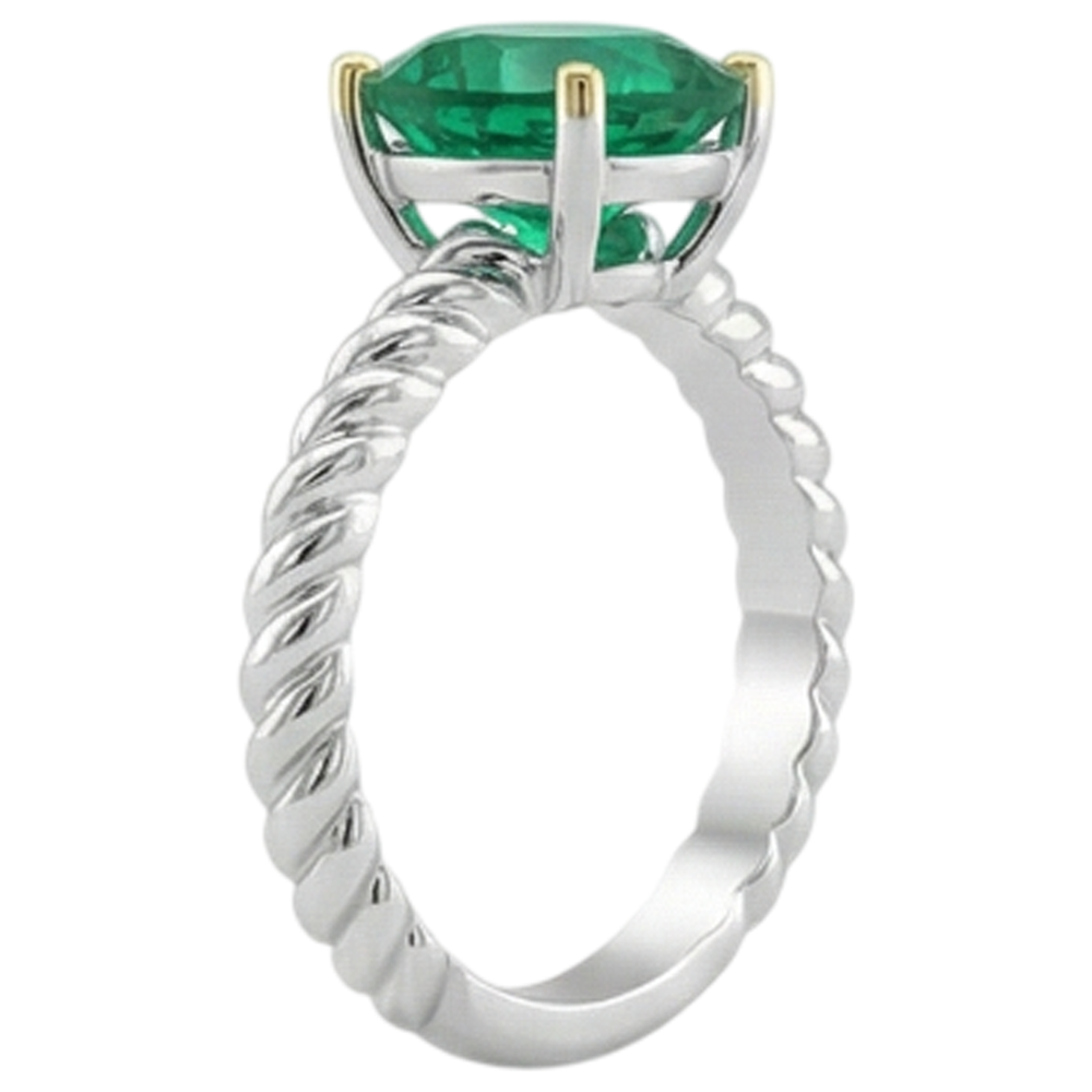 Authentischer Smaragd Edelstein-Ring 3 Karat 14 Karat Zweifarbig Gold – Schrägansicht