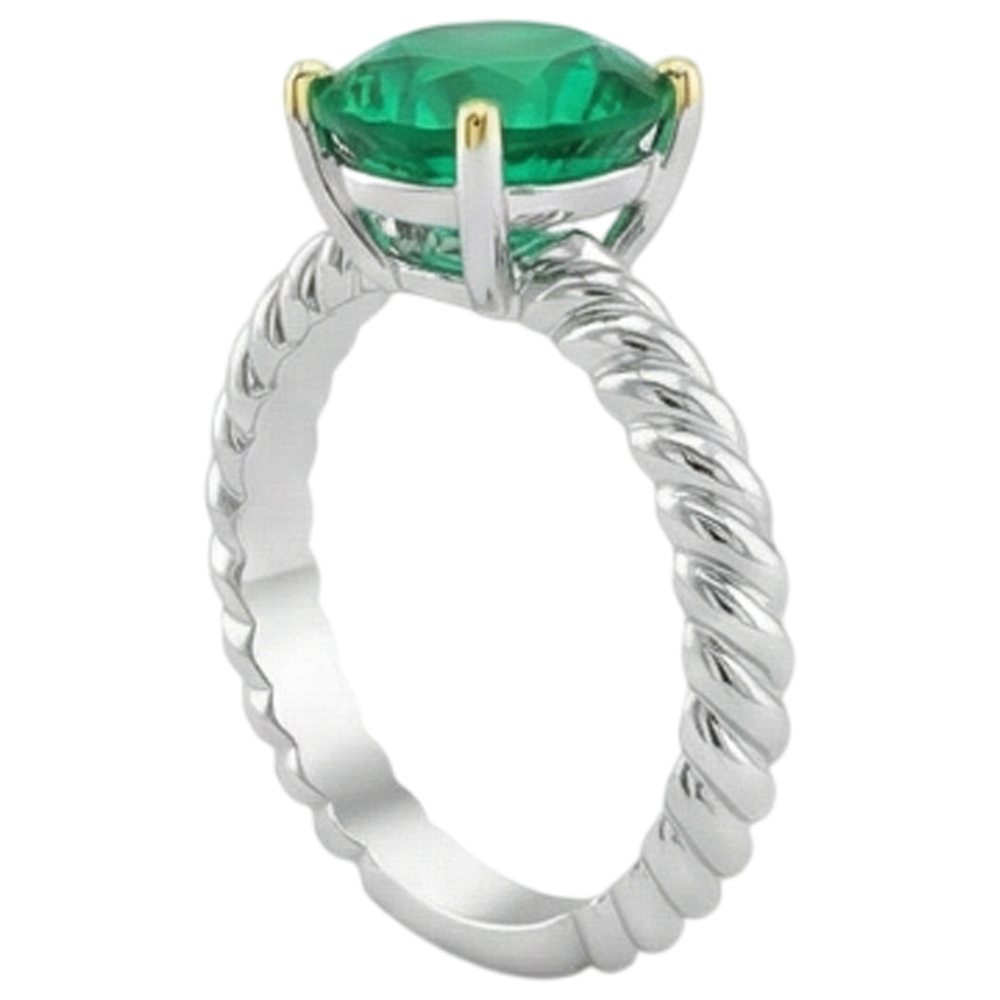 Smaragd Edelstein-Ring 3-Karat 14 Karat Zweifarbig Gold – Draufsicht