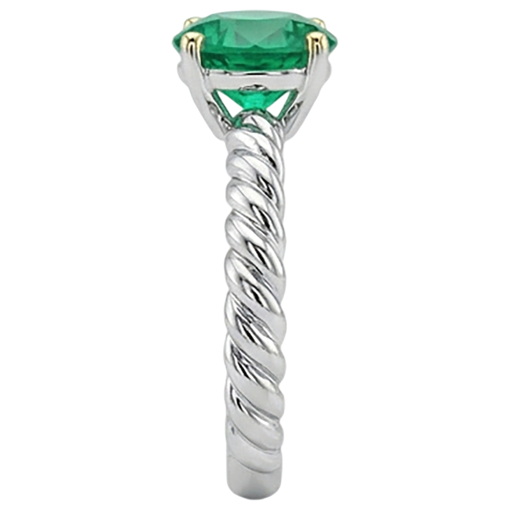 Rund-Brillant Smaragd Ring in 14 Karat Zweifarbig Gold – Profilansicht
