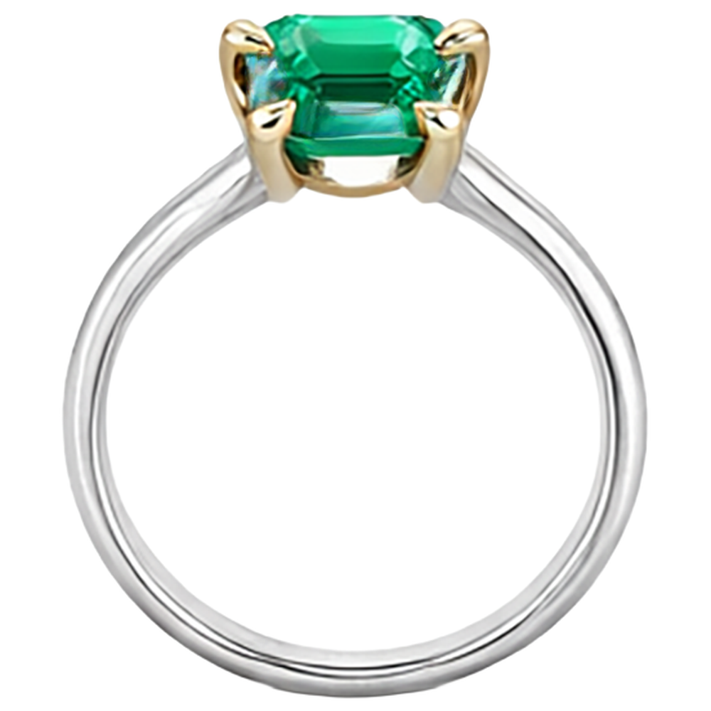 Edler Smaragd Smaragd-Schliff Edelstein-Ring in Zweifarbiges 14K Gold – Draufsicht