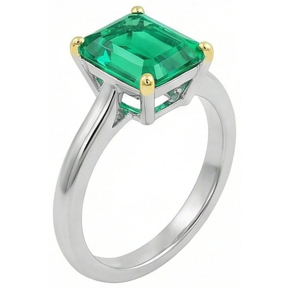 Authentischer Edler Smaragd Farbstein-Ring – Schrägansicht
