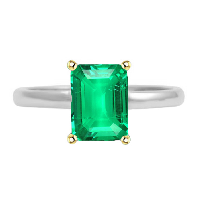 Farbstein-Ring 14 Karat Zweifarbig Gold mit Edler Smaragd – Hauptansicht