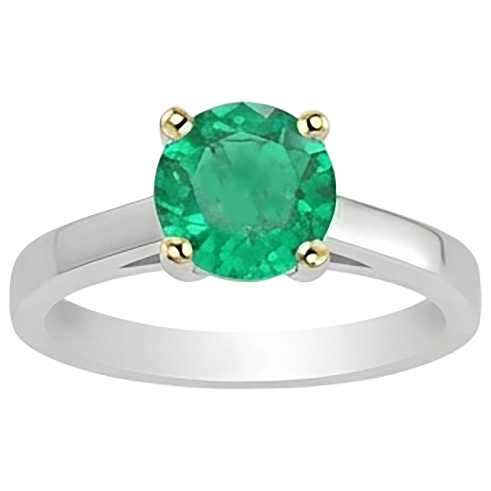 Schmuckstein-Ring 14 Karat Zweifarbig Gold mit Smaragd – Frontansicht