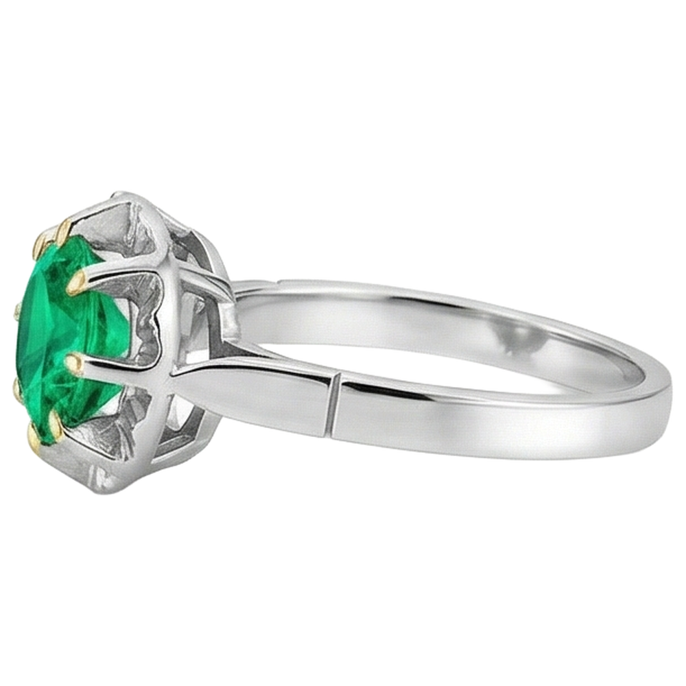 Smaragd Farbstein-Ring 2,50-Karat 14 Karat Zweifarbig Gold – Draufsicht