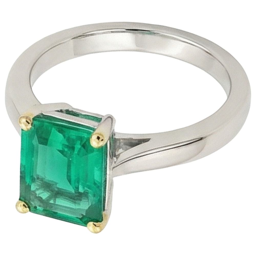 Authentischer Edler Smaragd Edelstein-Ring 2,50 Karat 14 Karat Zweifarbig Gold – Seitenansicht
