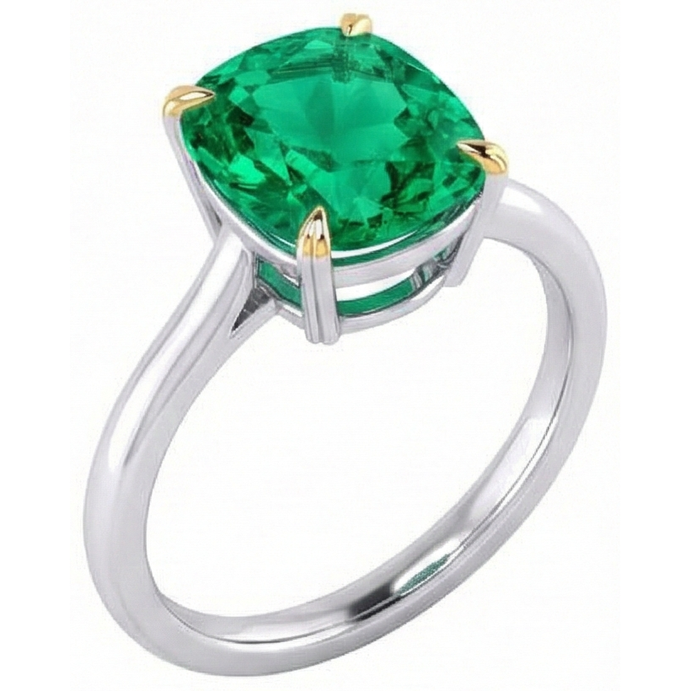 Naturreiner Kolumbianischer Smaragd Schmuckstein-Ring 3,50 Karat Zweifarbiges 14K Gold – Frontansicht