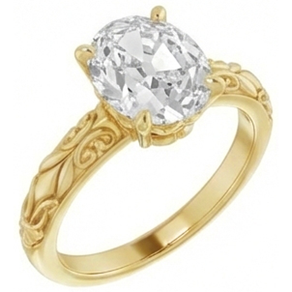 Brillant Antik-Kissen-Schliff Einzelstein-Ring in 14K Gelbgold – Frontansicht