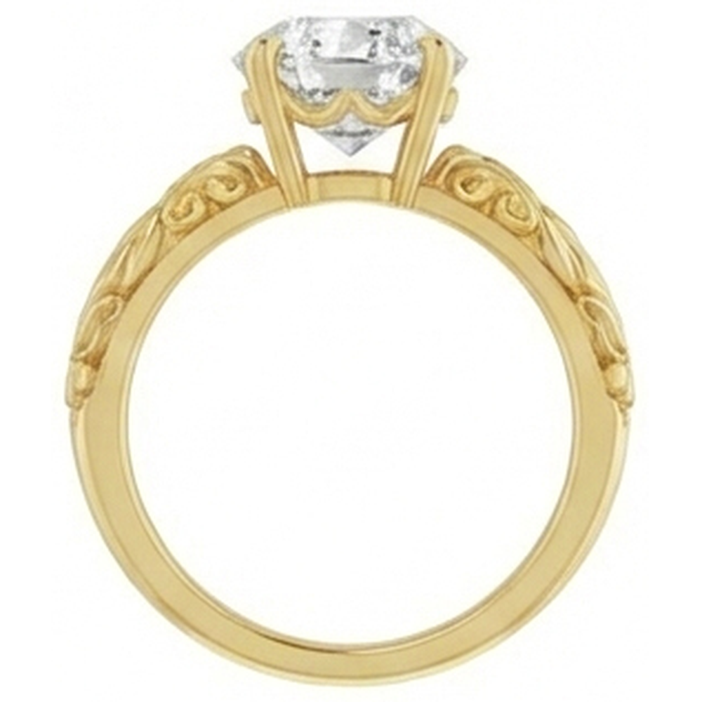 Antik-Kissen-Schliff Brillant Ring in 14K Gelbgold – Seitenansicht