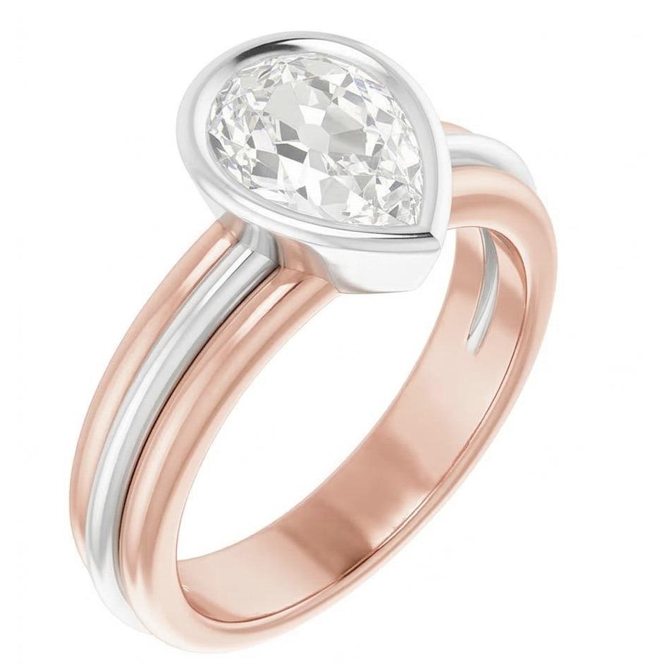 Solitaire Pear Old European Natürlicher Diamant ( nicht im Labor gezüchtet ) Ring Lünette Set 2,20 Karat
