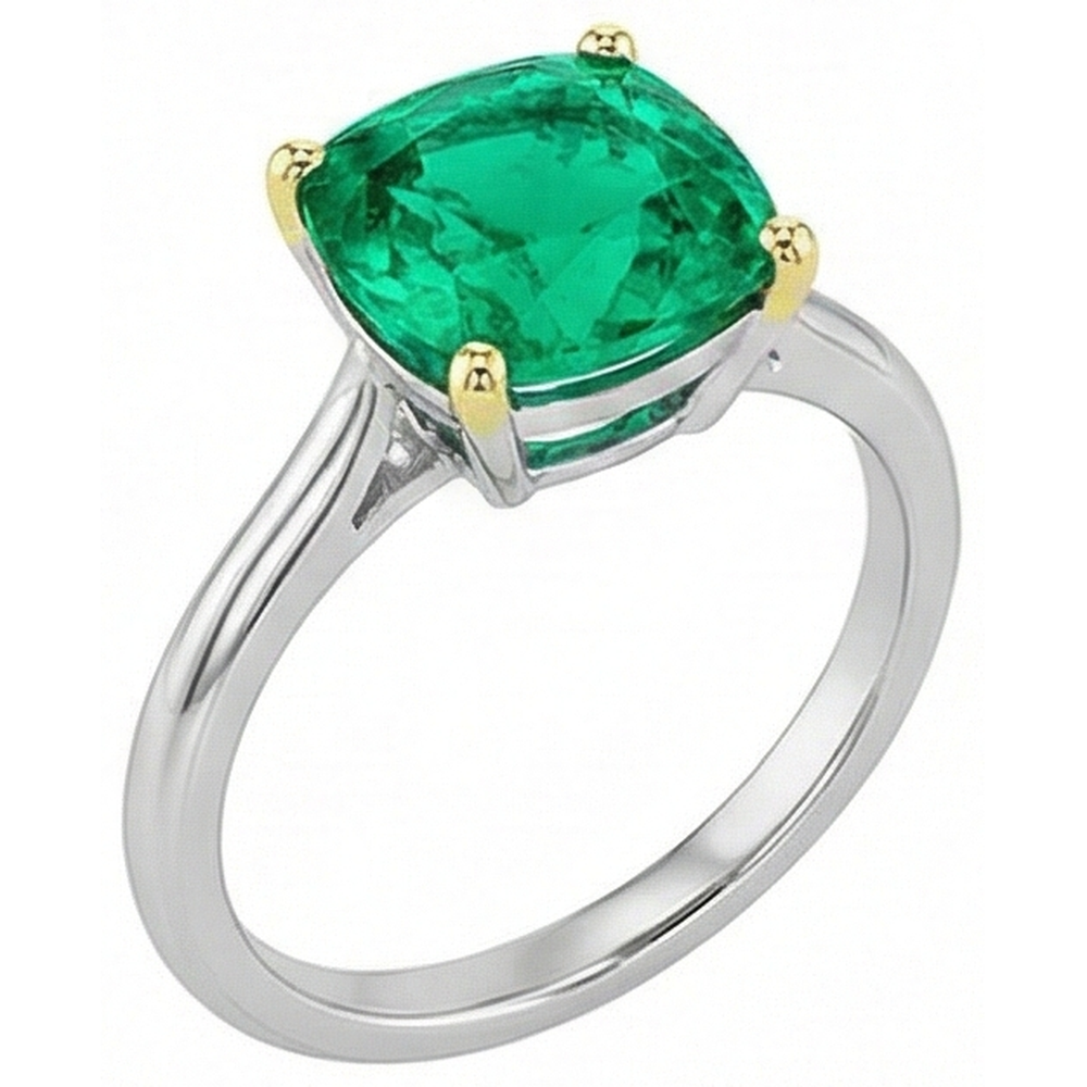 Erdgewonnener Edler Smaragd Farbstein-Ring 3,50 Karat Zweifarbiges 14K Gold – Frontansicht