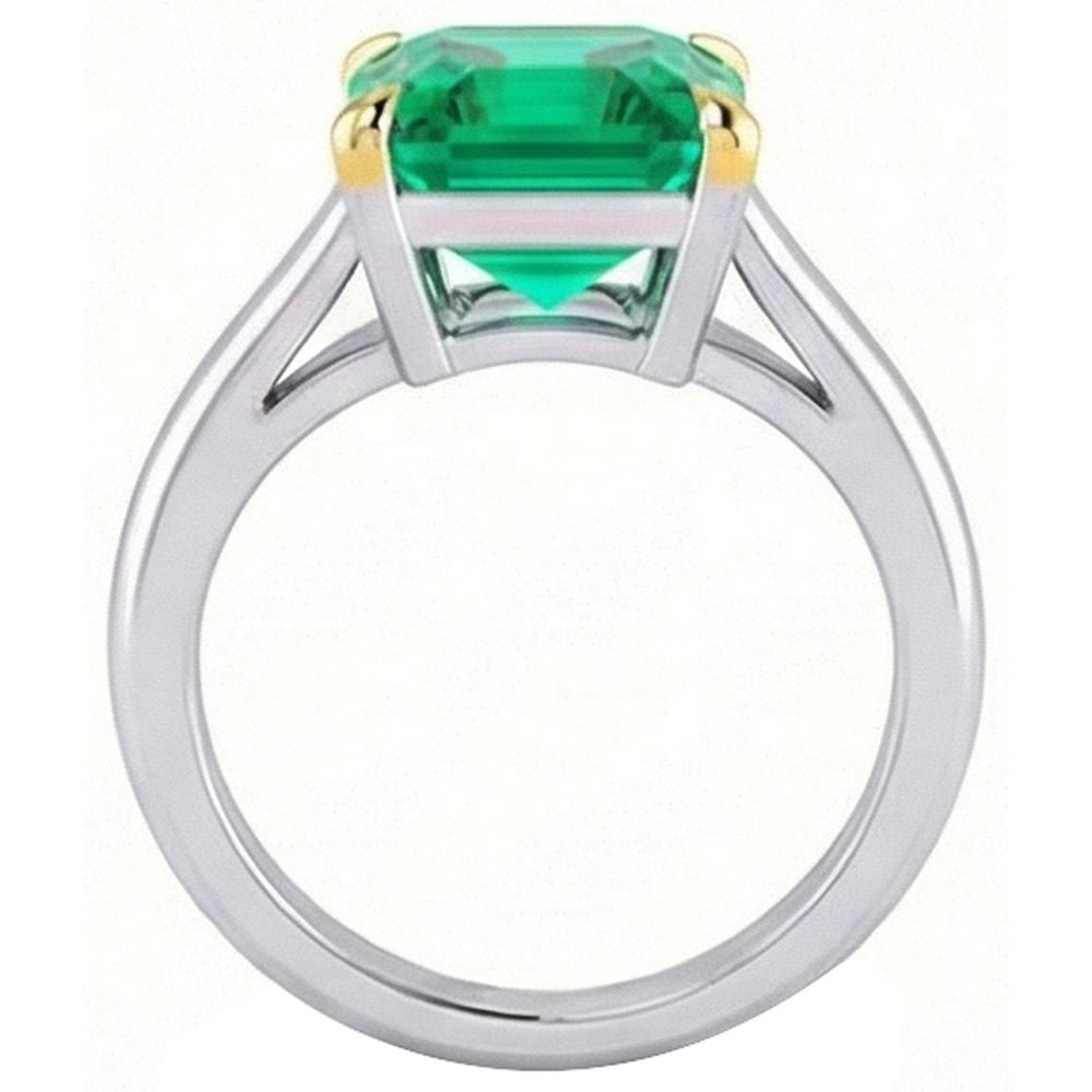 Treppen-Schliff Edler Smaragd Ring in Bicolor 14K Gold – Profilansicht